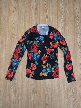 A New Day Floral Button-Up Cardigan with Red & Blue Flowers